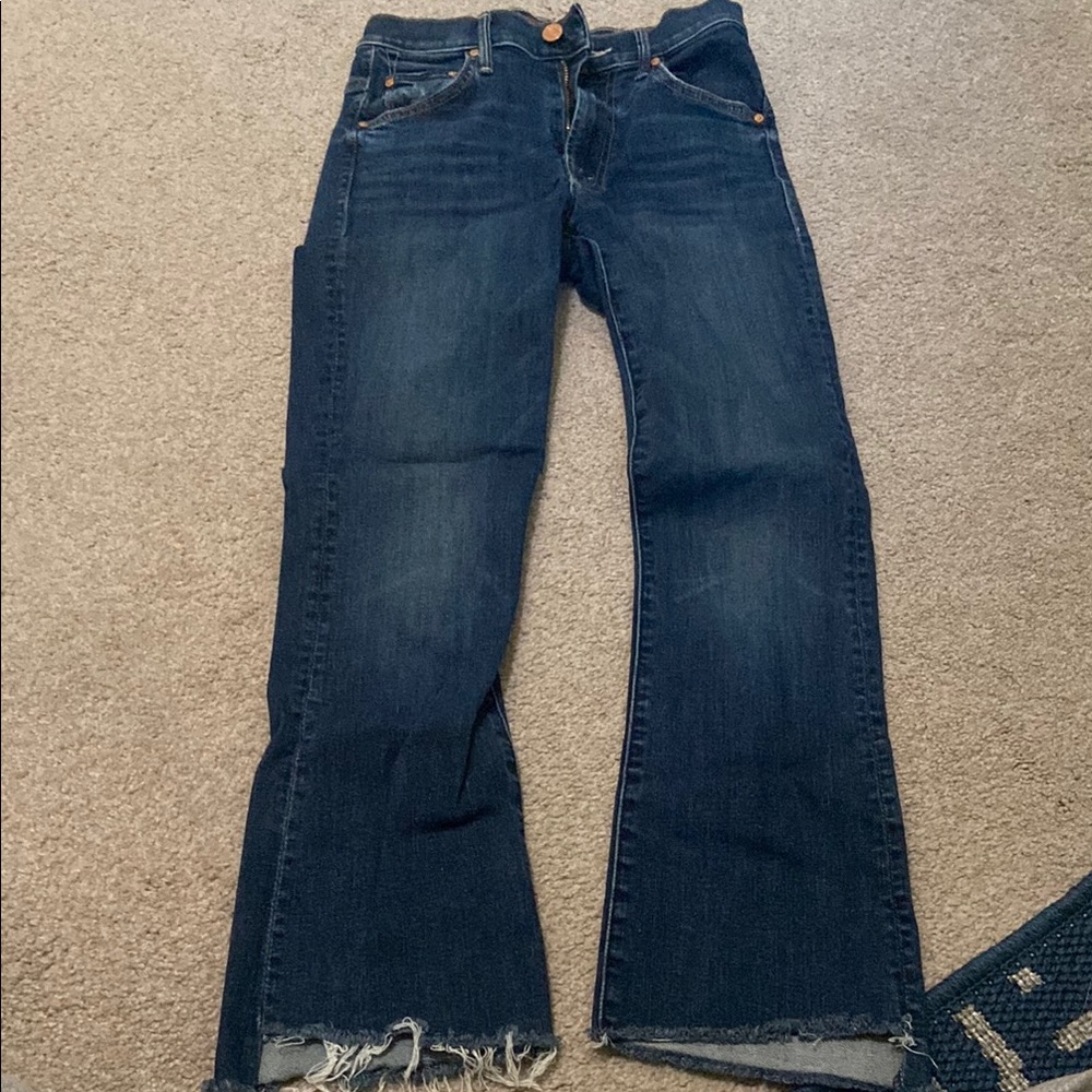 MOTHER Dark Blue Frayed Wide-Leg Jeans - Picture 5 of 6